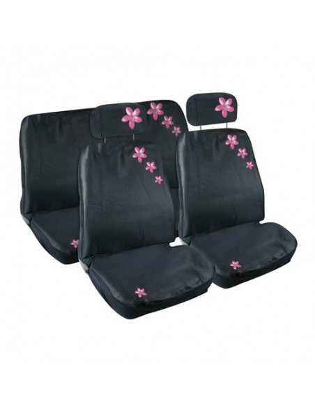 SET COPRISEDILI UNIVERSALI + TAPPETI FIORI ROSA ANTERIORE E POST