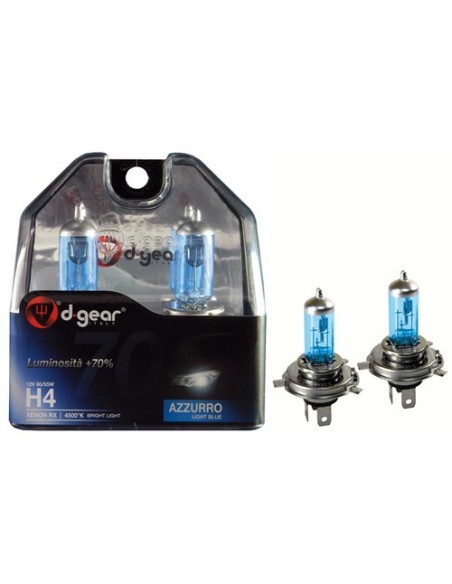 COPPIA LAMPADINE EFFETTO XENON H4 +70% 4500K HYPER BLUE