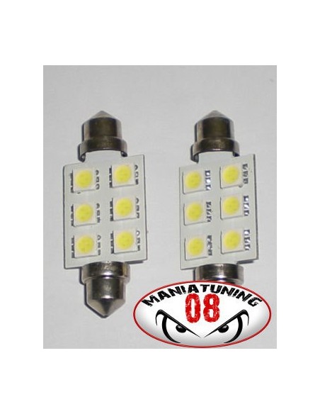 COPPIA LAMPADINE SILURO BIANCO 6 LED SMD 42MM