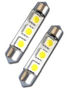 COPPIA LAMPADINE SILURO VERDE 3 LED SMD 36MM CANBUS