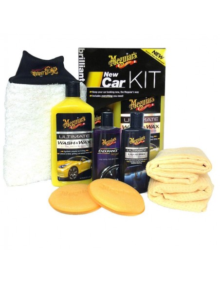 MEGUIARS KIT NEW CAR 8 PEZZI SHAMPOO PANNO CERA NERO GOMME