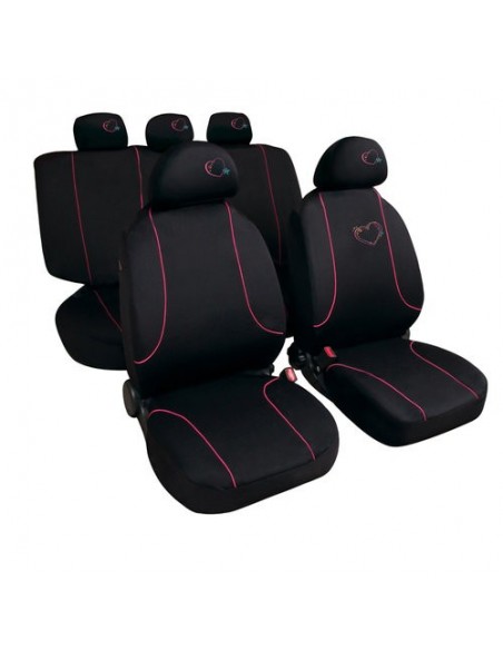 SET COPRISEDILI UNIVERSALI NERO/ROSA "CHIC" IN POLIESTERE