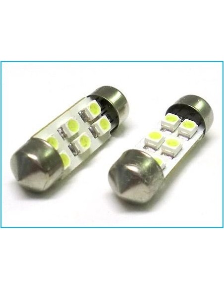 COPPIA LAMPADINE SILURO BIANCO 6 LED SMD 31MM