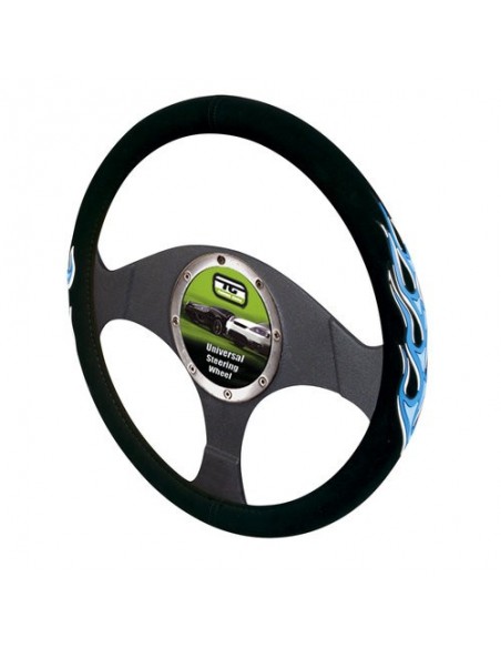 COPRIVOLANTE UNIVERSALE AUTO FIAMME BLU/NERO