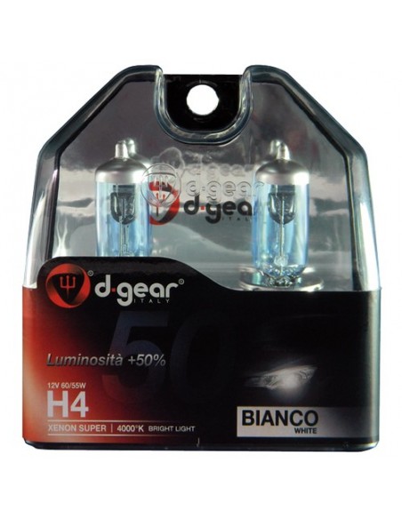 COPPIA LAMPADINE EFFETTO XENON H4 +50% 4000K SUPER WHITE