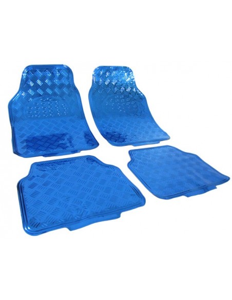 4 TAPPETI SPORTIVI IN GOMMA BLU UNIVERSALI LOOK ALLUMINIO