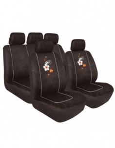SET COPRISEDILI UNIVERSALI NERO/ARANCIONE "FLORAL" IN...
