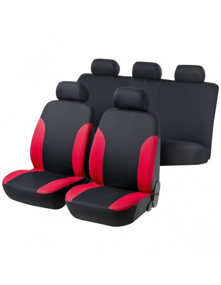 SET COPRISEDILI UNIVERSALI NERO E ROSSO "STELLA" IN POLIESTERE