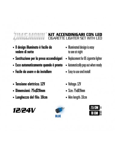 ACCENDISIGARI ILLUMINATO LED BLU UNIVERSALE