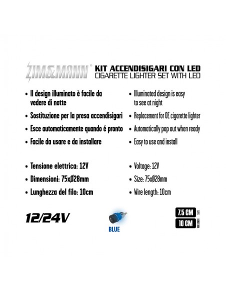 ACCENDISIGARI ILLUMINATO LED BLU UNIVERSALE